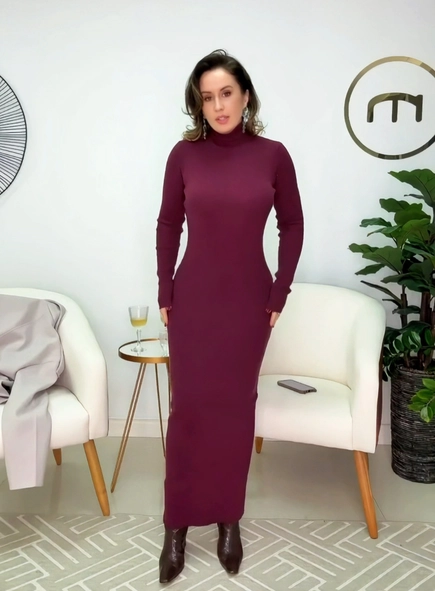vestido de tricot midi gola alta viena