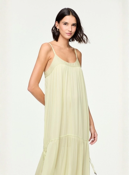 vestido longo tricoline com pala animale jeans