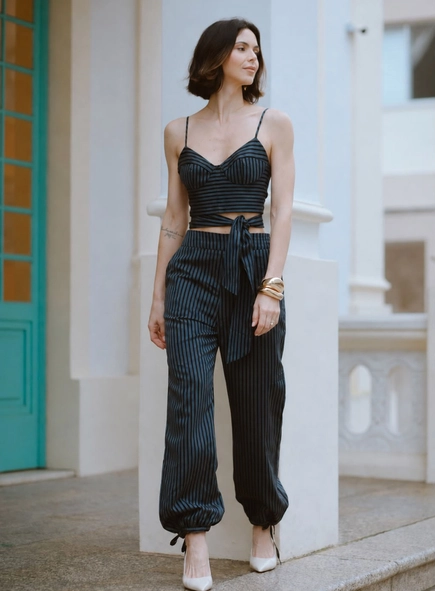calça balloon listrada animale jeans
