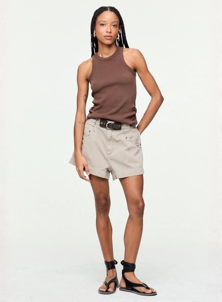 short sarja cintura alta cinto destac animale jeans