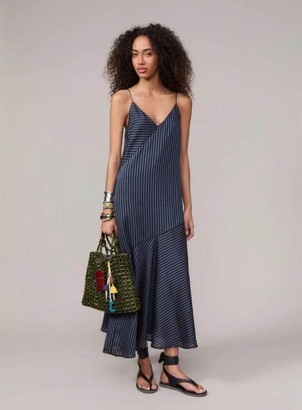 vestido midi listrado recortes animale jeans