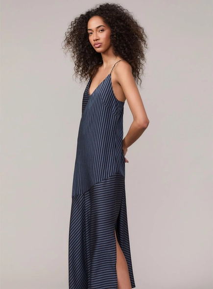 vestido midi listrado recortes animale jeans