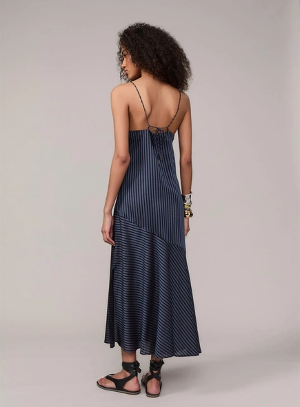 vestido midi listrado recortes animale jeans