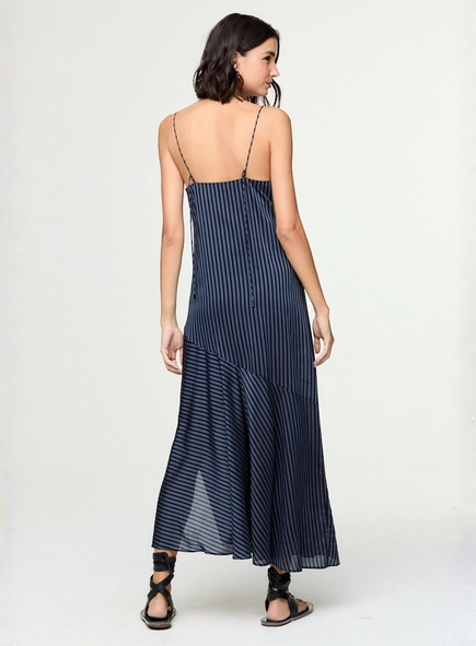 vestido midi listrado recortes animale jeans
