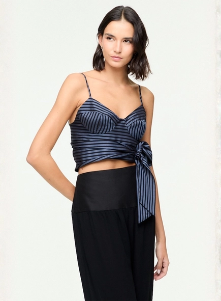 top listrado recortes animale jeans