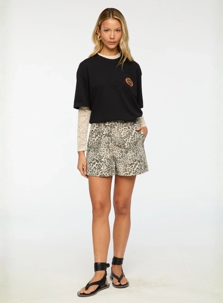 short sarja est onça animale jeans