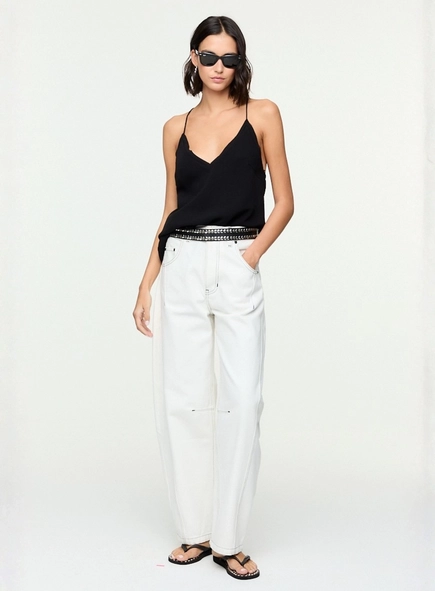 calça sarja barrel pesponto contraste animale jeans