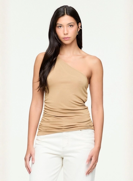blusa um ombro drapeado lateral animale jeans