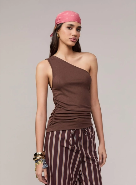blusa um ombro drapeado lateral animale jeans