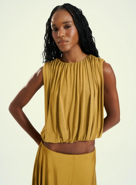 blusa malha drapeada open