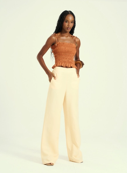 calça pantalona linho alfaiatada open