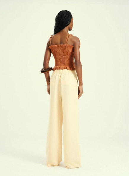 calça pantalona linho alfaiatada open