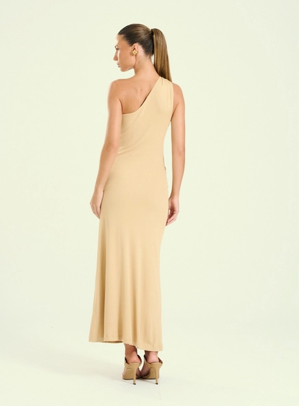 vestido midi um ombro fenda lateral open