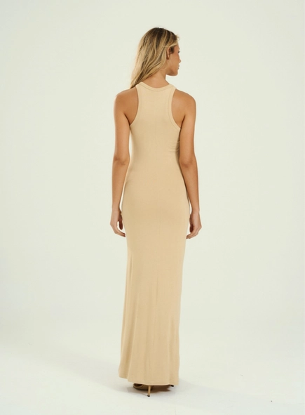 vestido longo malha detalhe cós open