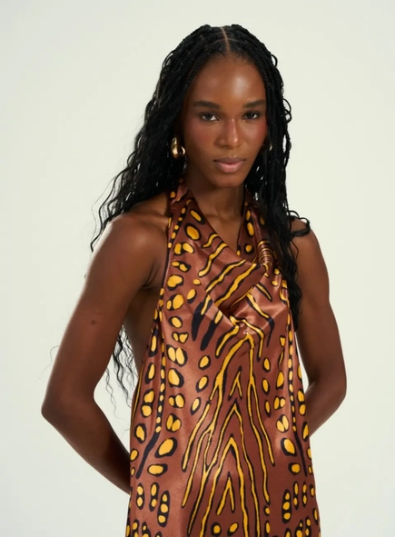 vestido midi animal print assimétrico open