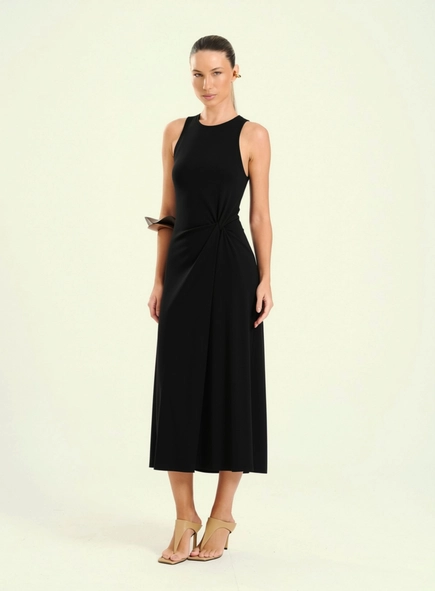 vestido midi malha evasê open