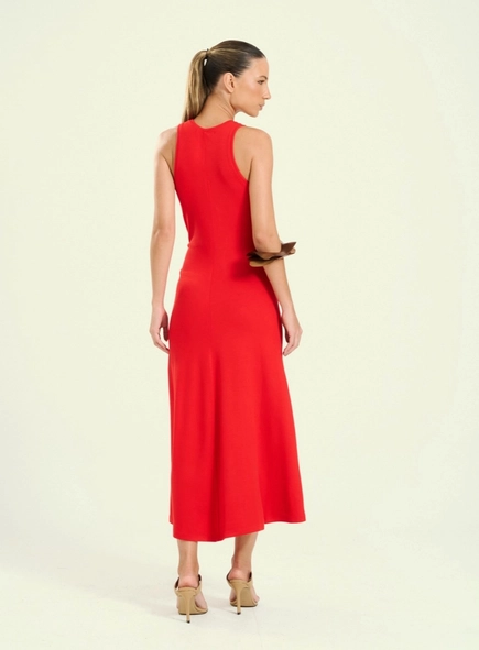 vestido midi malha evasê open