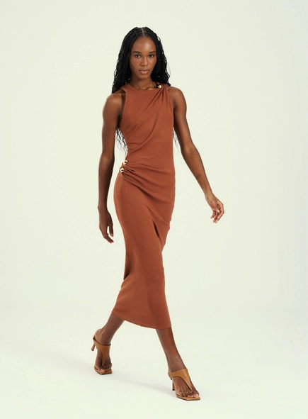 vestido midi drapeado esfera open