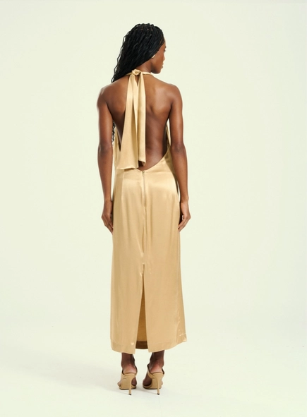 vestido midi acetinado open
