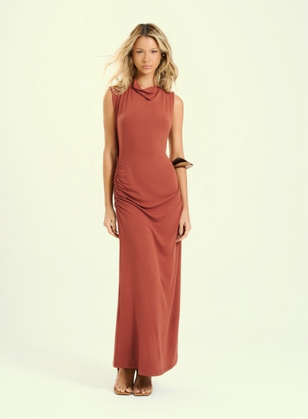 vestido longo malha drapée open