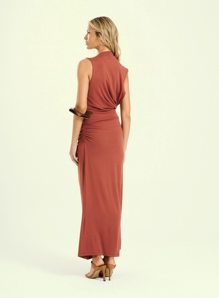 vestido longo malha drapée open