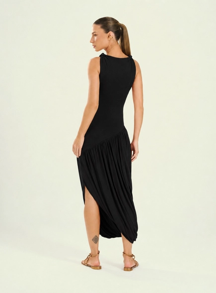 vestido midi alça torcida open