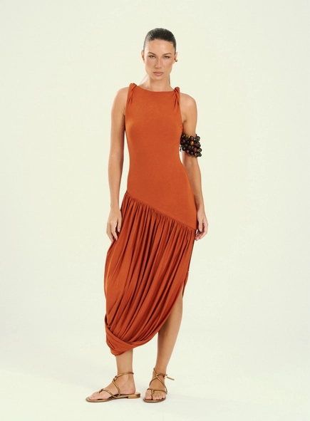 vestido midi alça torcida open