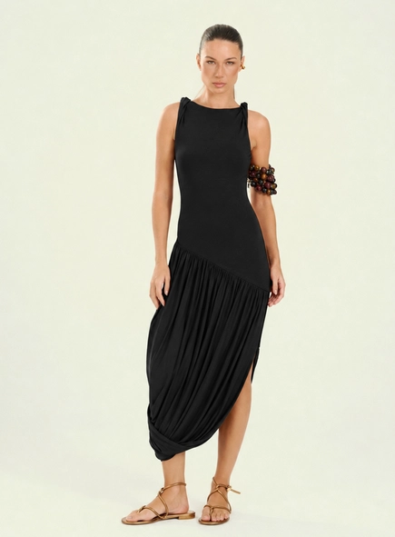 vestido midi alça torcida open