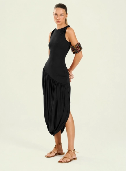 vestido midi alça torcida open