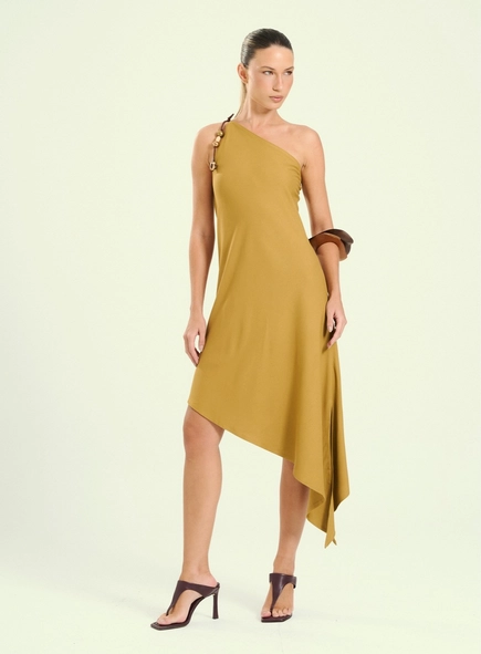 vestido midi um ombro assimétrico open