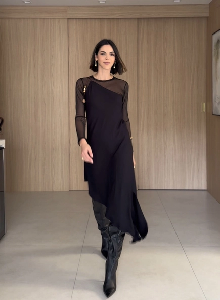 vestido midi um ombro assimétrico open