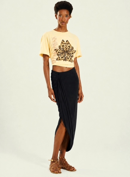 saia midi drapeado lateral open