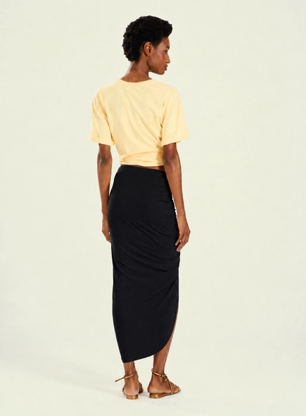 saia midi drapeado lateral open