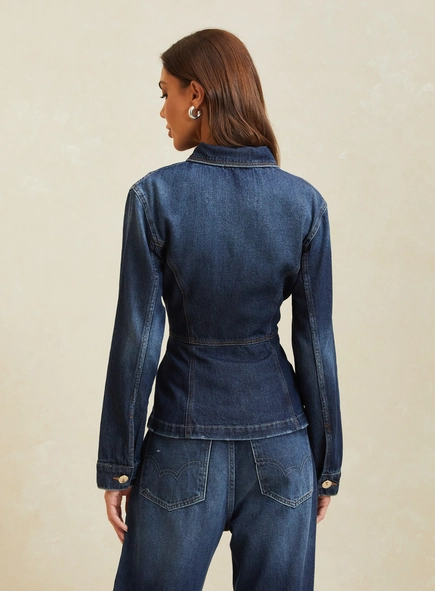 jaqueta jeans acinturada com zíper forum