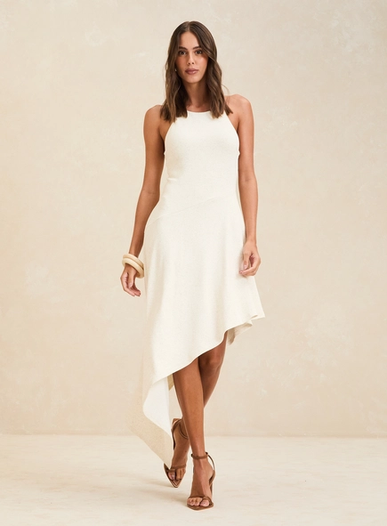 vestido midi linho saia assimétrica forum