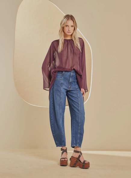 calça jeans barrel cropped forum