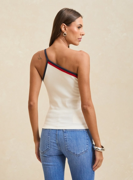 blusa canelada navy um ombro forum