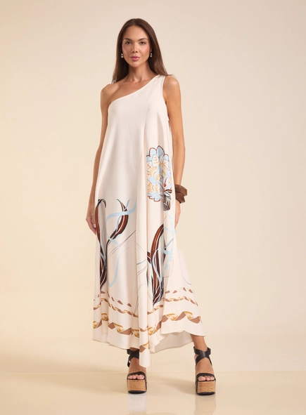 vestido midi um ombro jardim arabesco forum