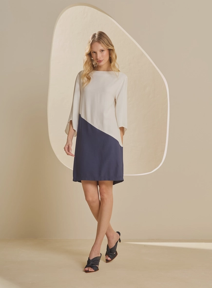 vestido curto bicolor navy chic forum