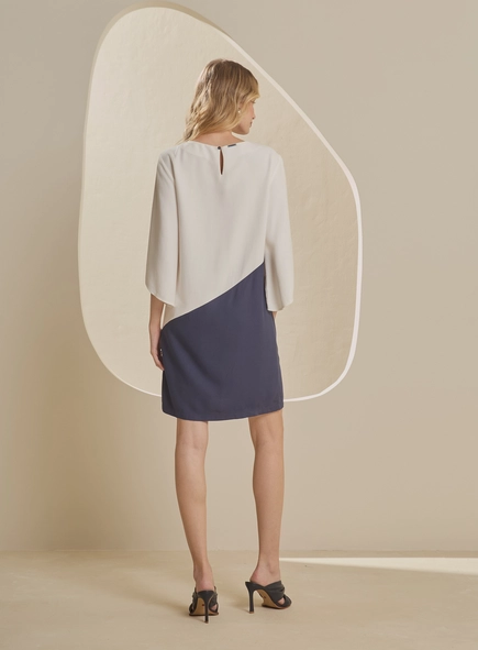 vestido curto bicolor navy chic forum