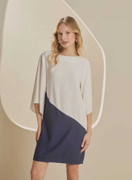 vestido curto bicolor navy chic forum
