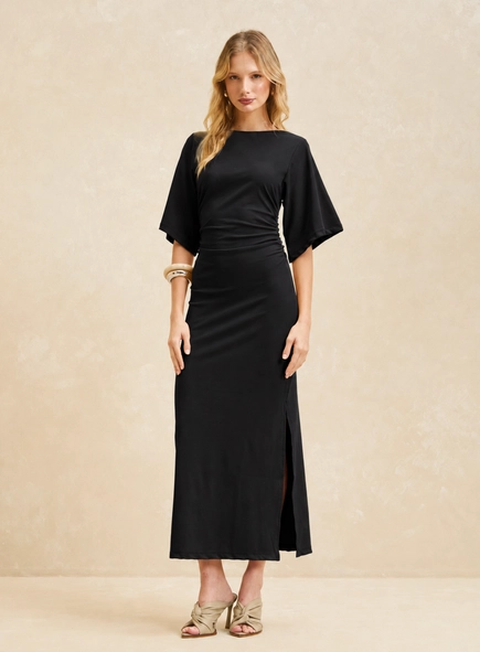 vestido midi manga ampla forum