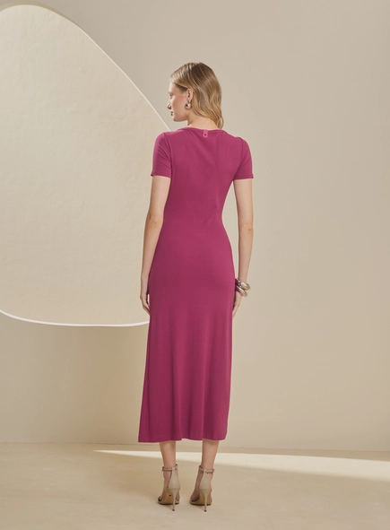vestido midi pala drape malha premium forum