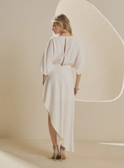 vestido midi blusado assimétrico forum
