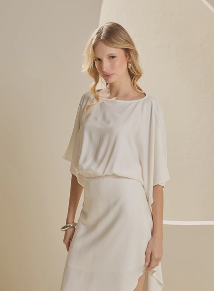 vestido midi blusado assimétrico forum
