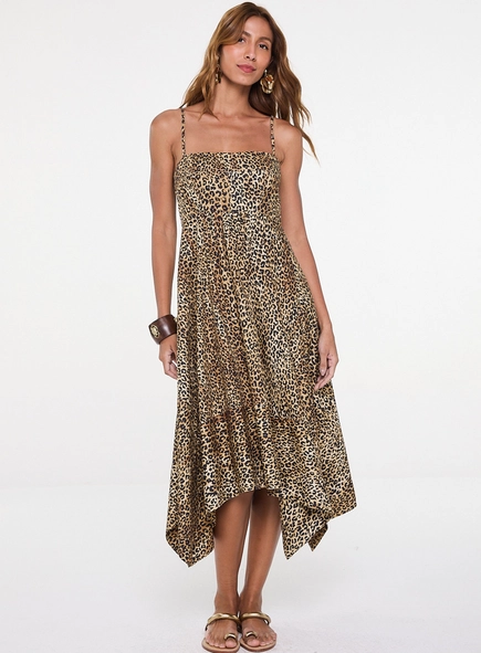 vestido midi pontas onça animale