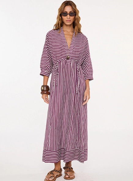 vestido midi kaftan voil listrado animale
