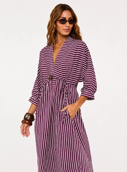 vestido midi kaftan voil listrado animale