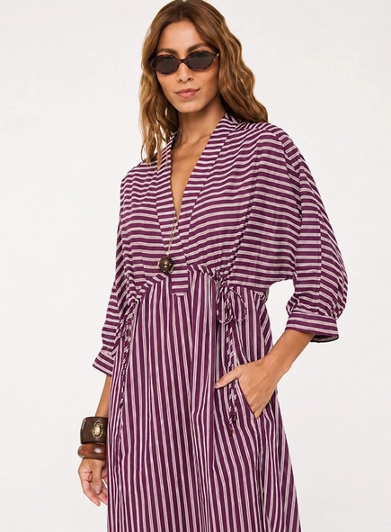 vestido midi kaftan voil listrado animale