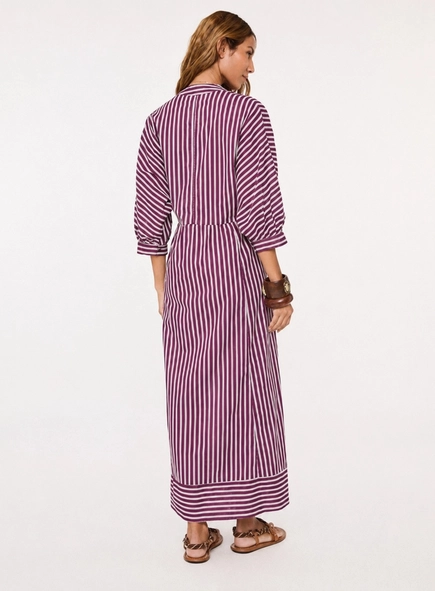 vestido midi kaftan voil listrado animale